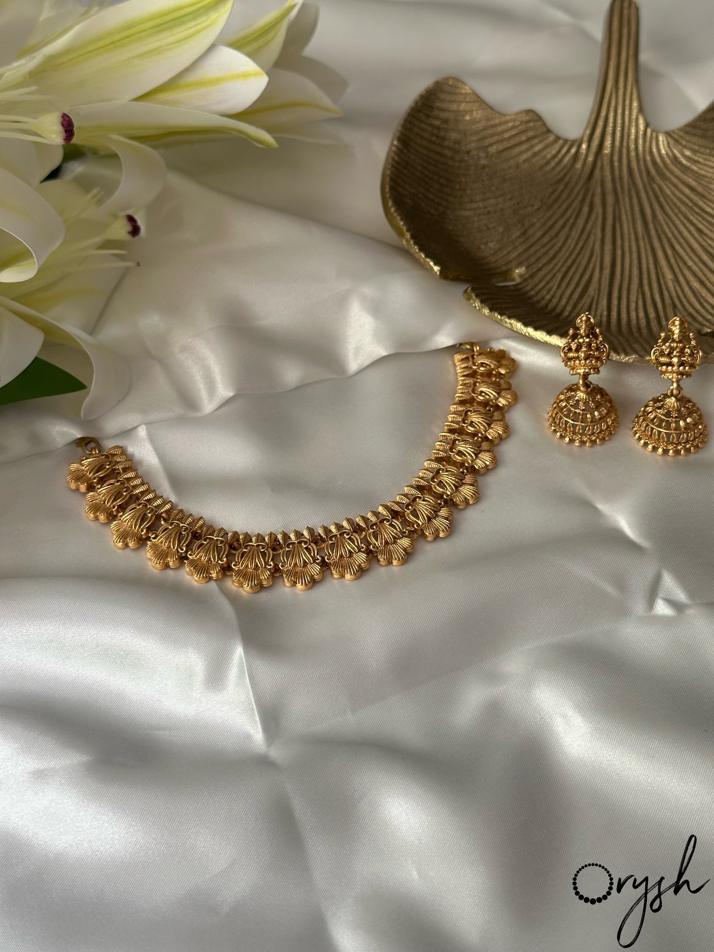 Gold like Necklace with Lakshmi Earrings- 151