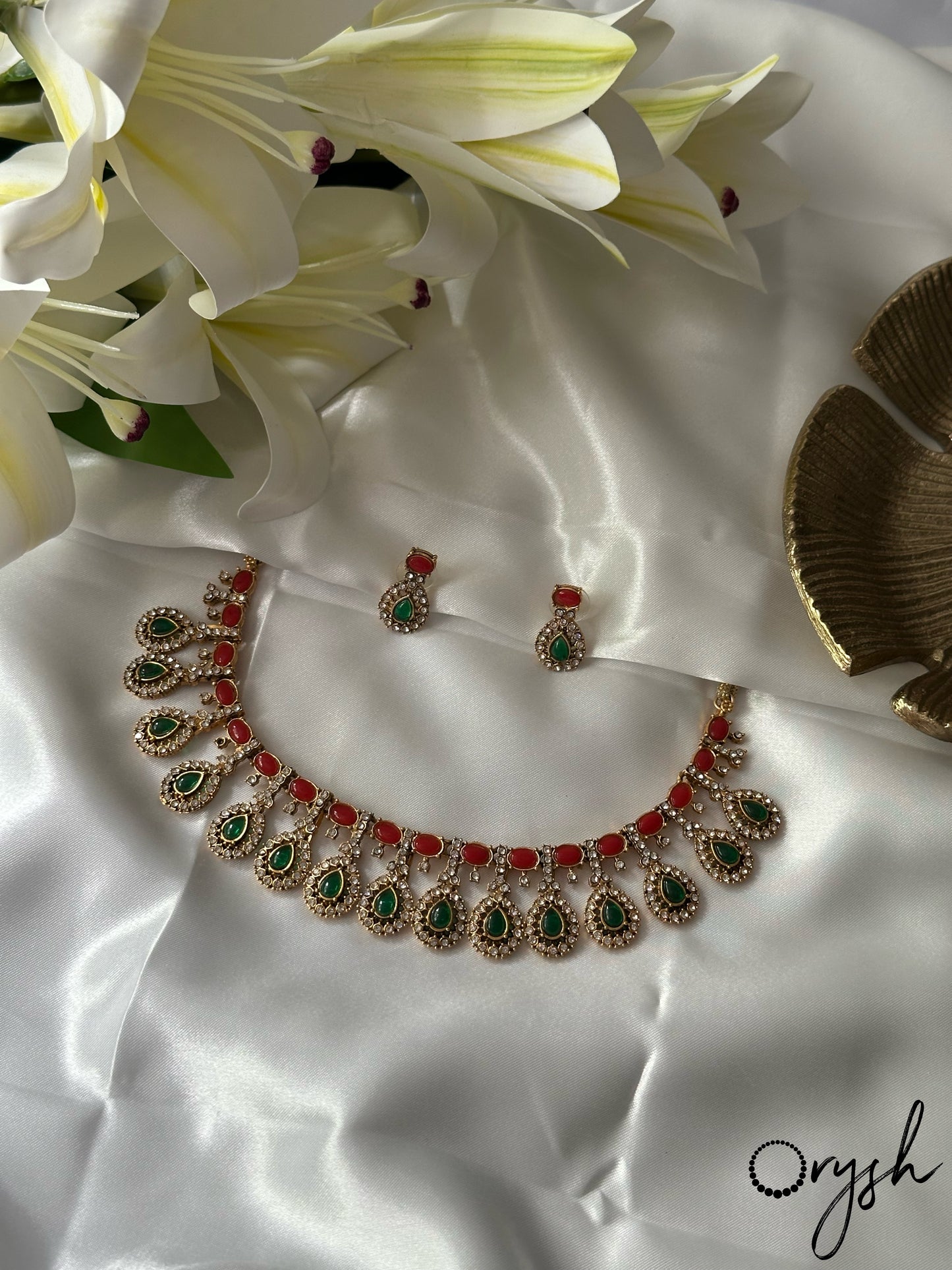Coral beads AD Necklace- 138