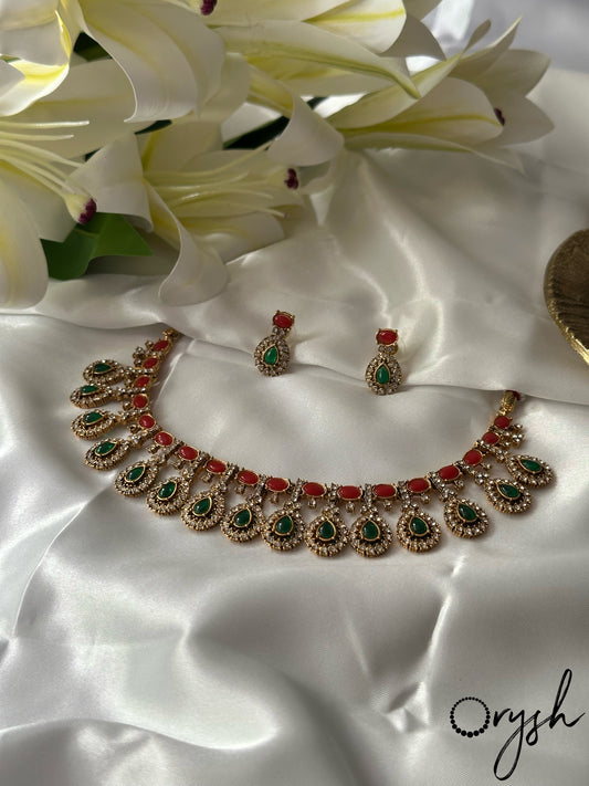 Coral beads AD Necklace- 138