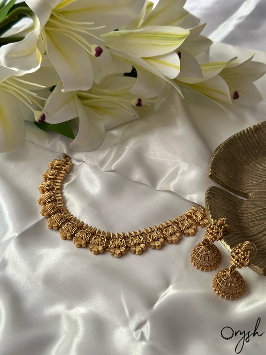 Gold like Necklace with Lakshmi Earrings- 151