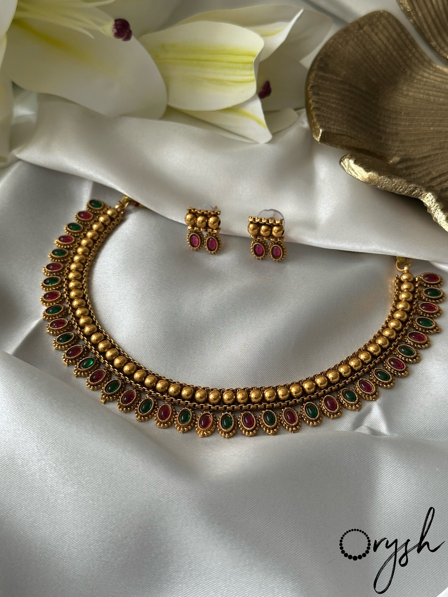 Gold beads Necklace- 105