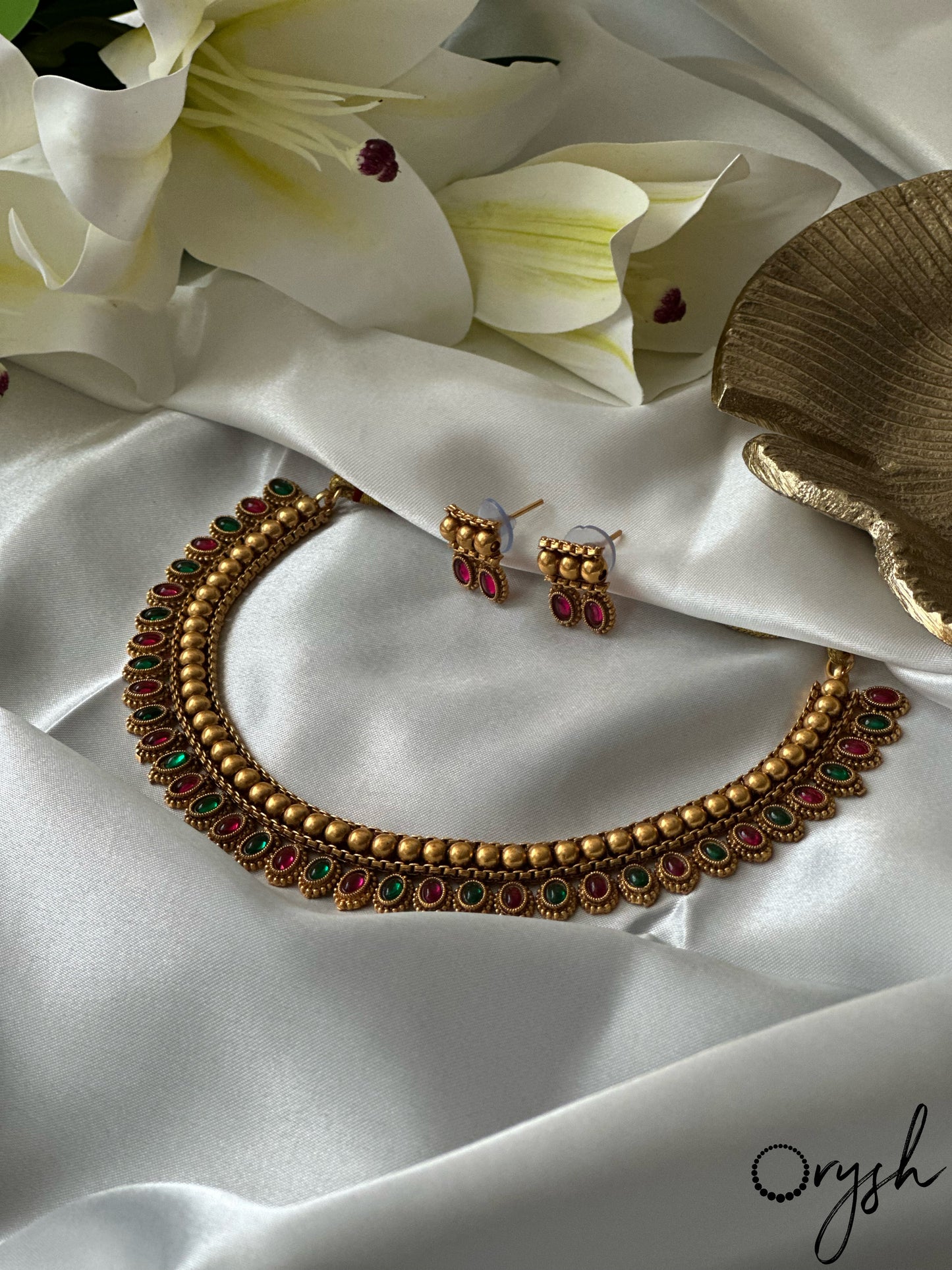 Gold beads Necklace- 105