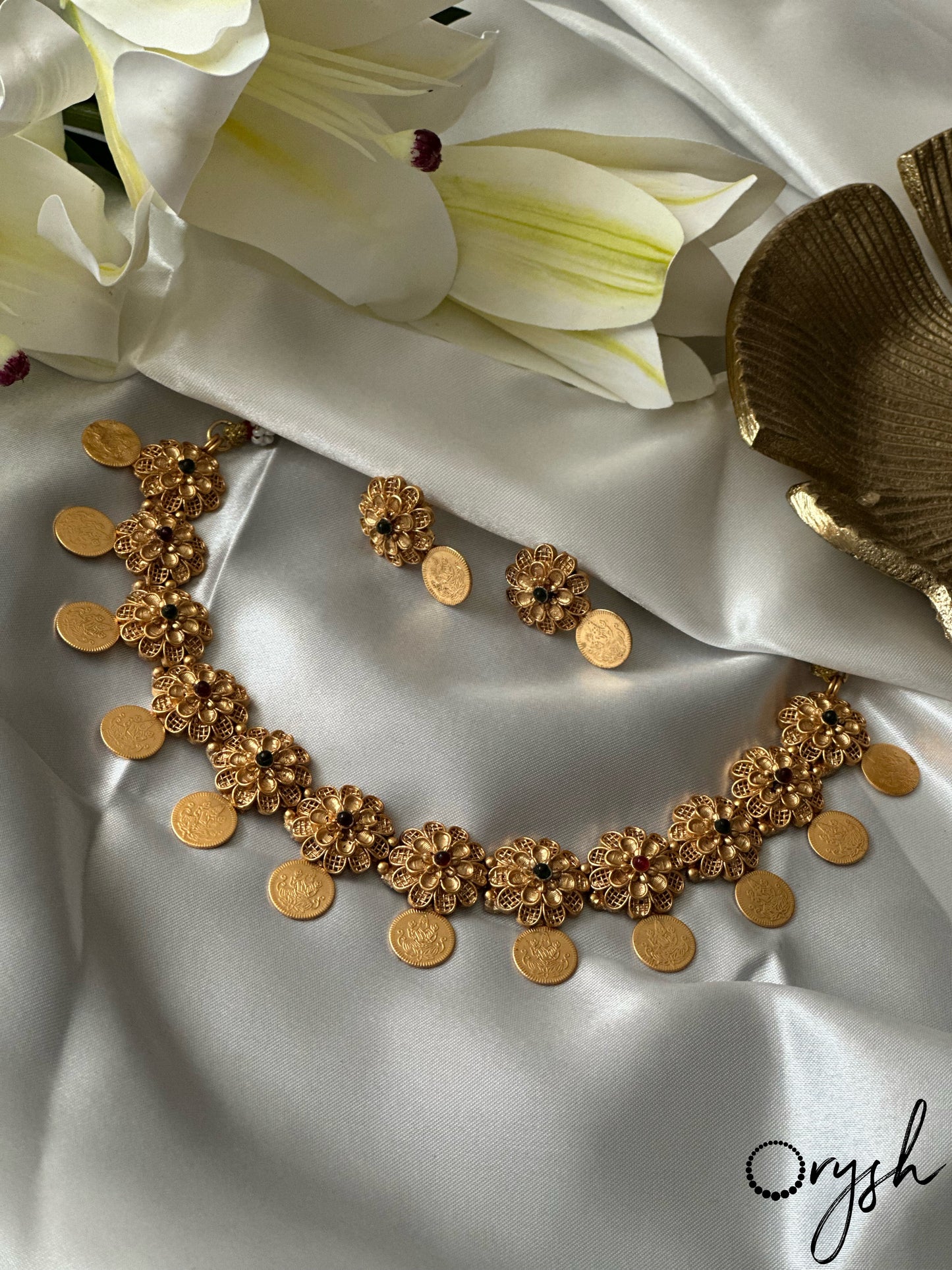Floral Coin Necklace- 106