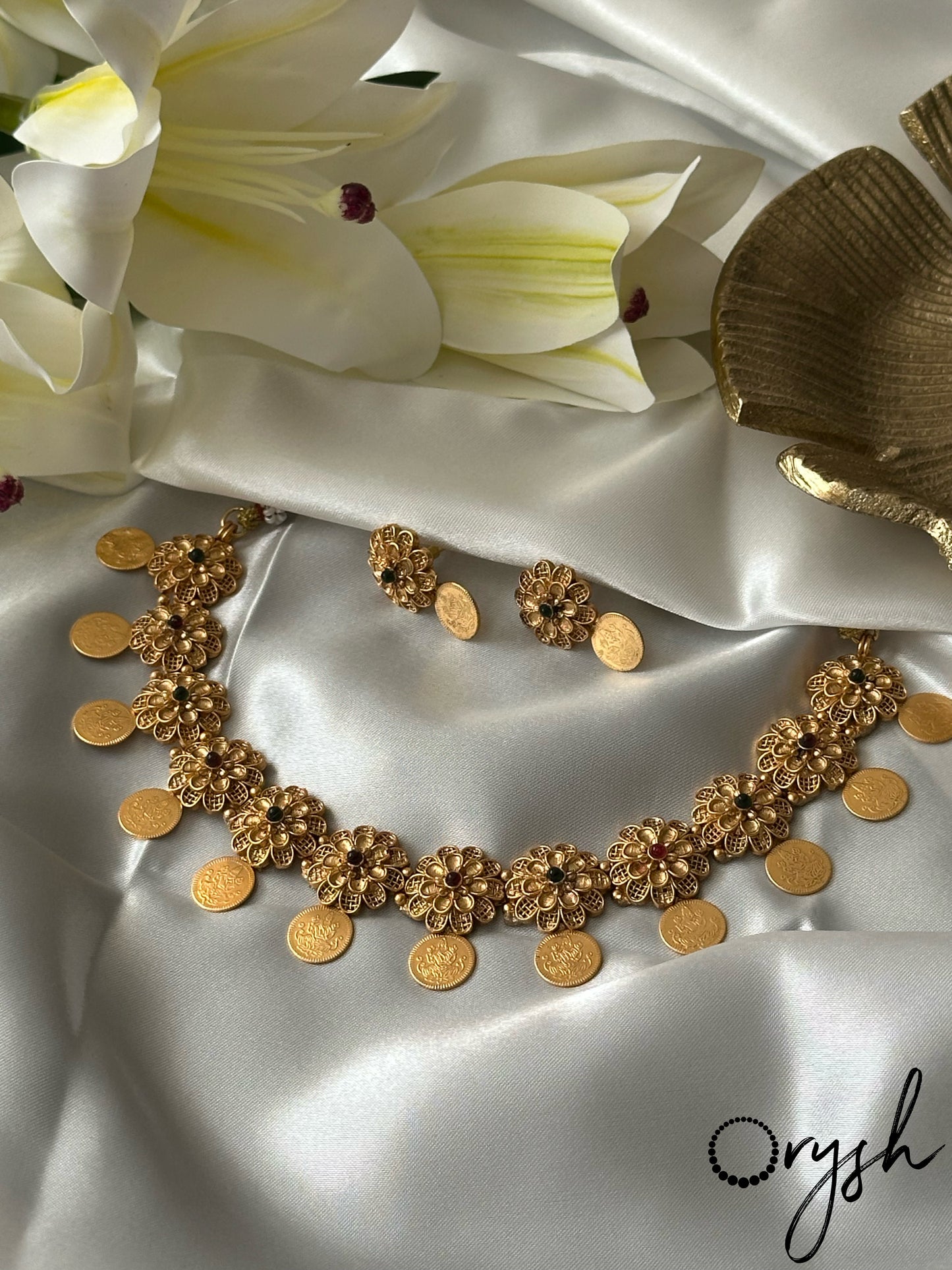 Floral Coin Necklace- 106